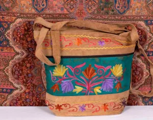 Suede Leather  Kashmiri Work Shoulder  Bag
