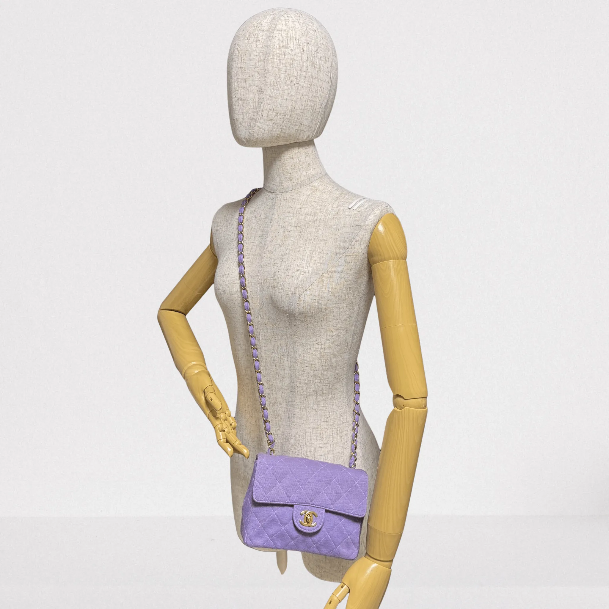 TImeless Classic Mini Single Flap Puple Cotton Shoulder Bag