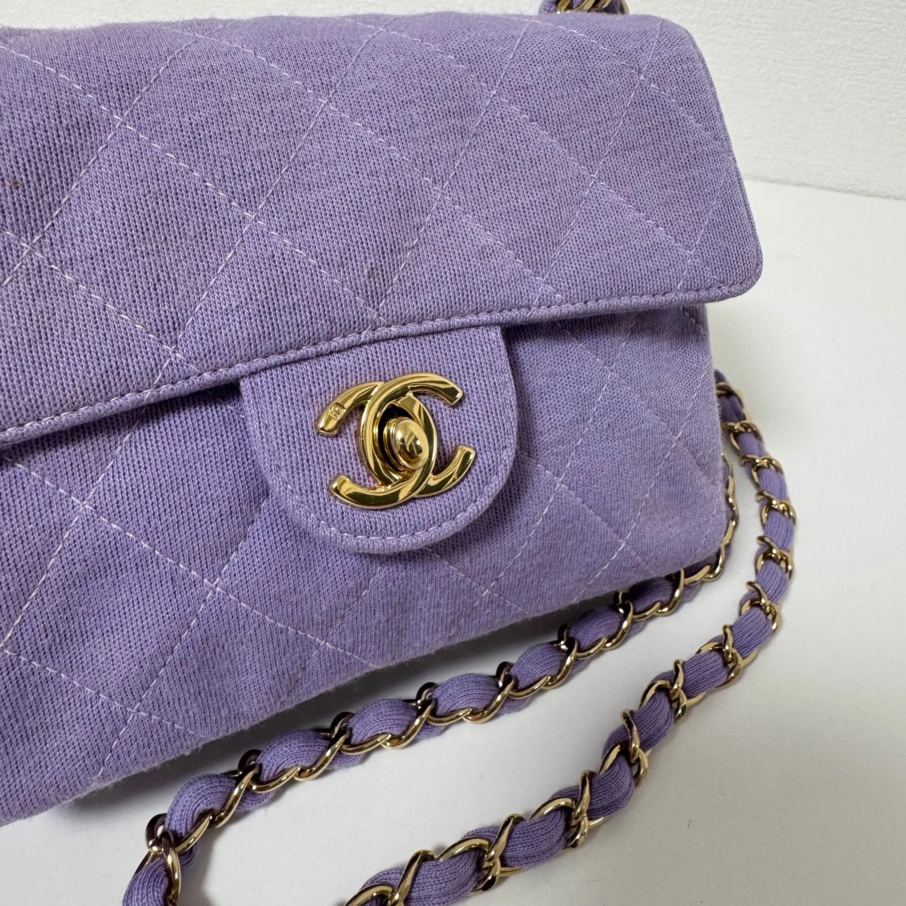 TImeless Classic Mini Single Flap Puple Cotton Shoulder Bag