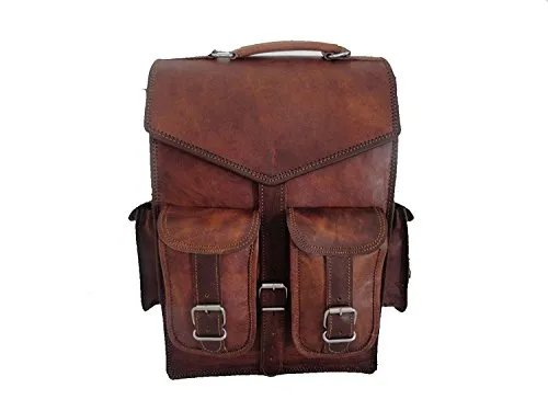 Vintage Brown School Bag Leather Backpack Laptop Messenger Bag Rucksack Sling For Men Women