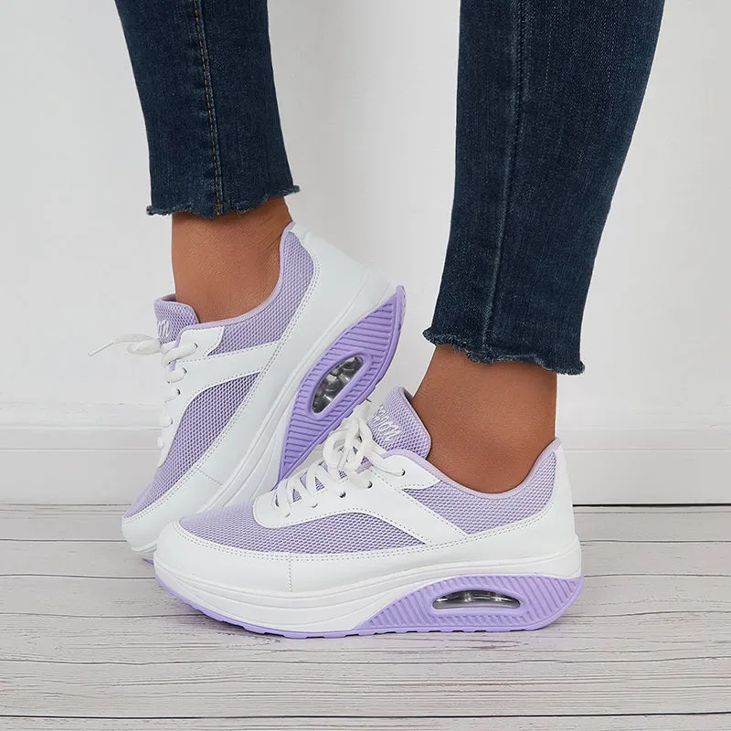 Women Air Cushion Mesh Sneakers Lace Up Platform Walking Shoes