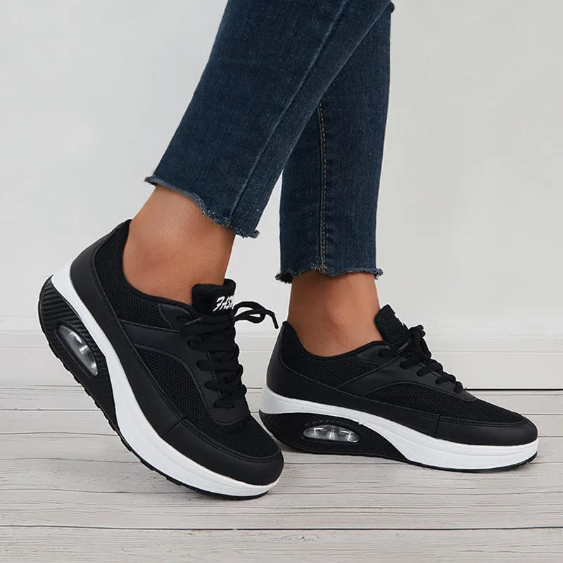 Women Air Cushion Mesh Sneakers Lace Up Platform Walking Shoes
