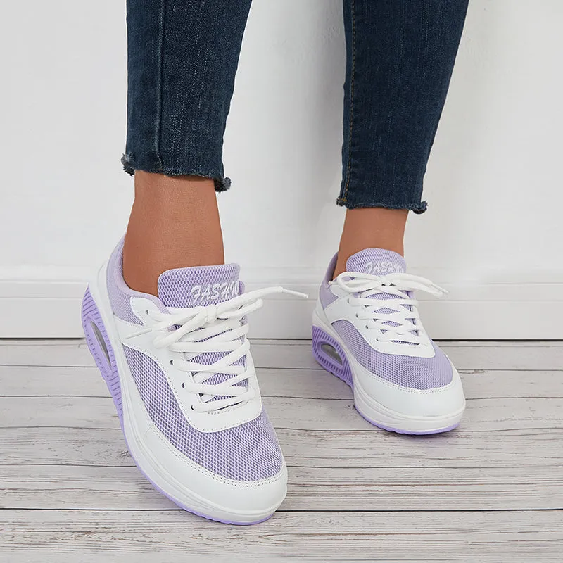 Women Air Cushion Mesh Sneakers Lace Up Platform Walking Shoes
