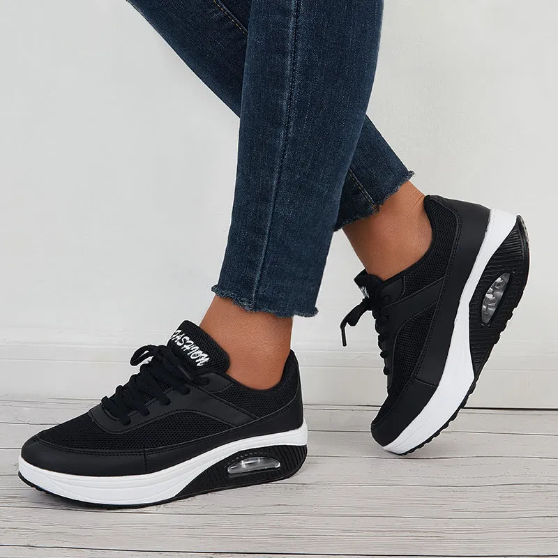 Women Air Cushion Mesh Sneakers Lace Up Platform Walking Shoes