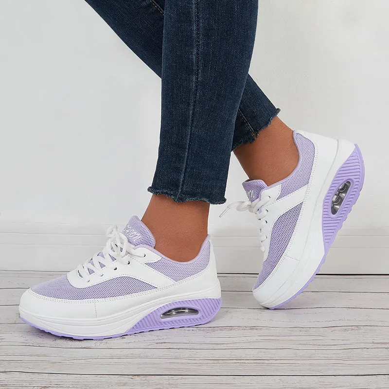 Women Air Cushion Mesh Sneakers Lace Up Platform Walking Shoes