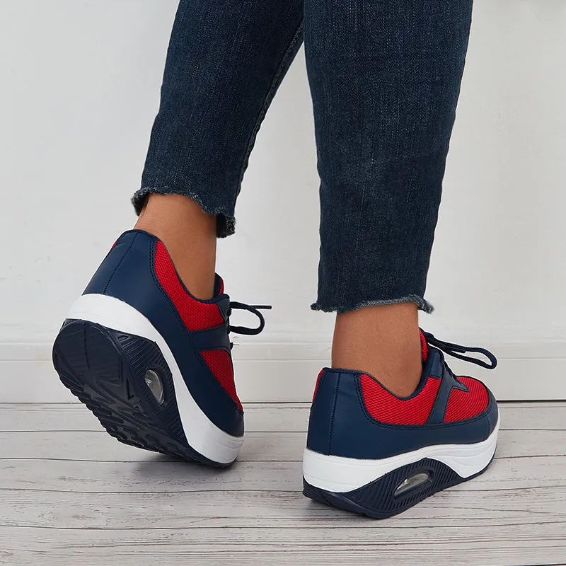 Women Air Cushion Mesh Sneakers Lace Up Platform Walking Shoes