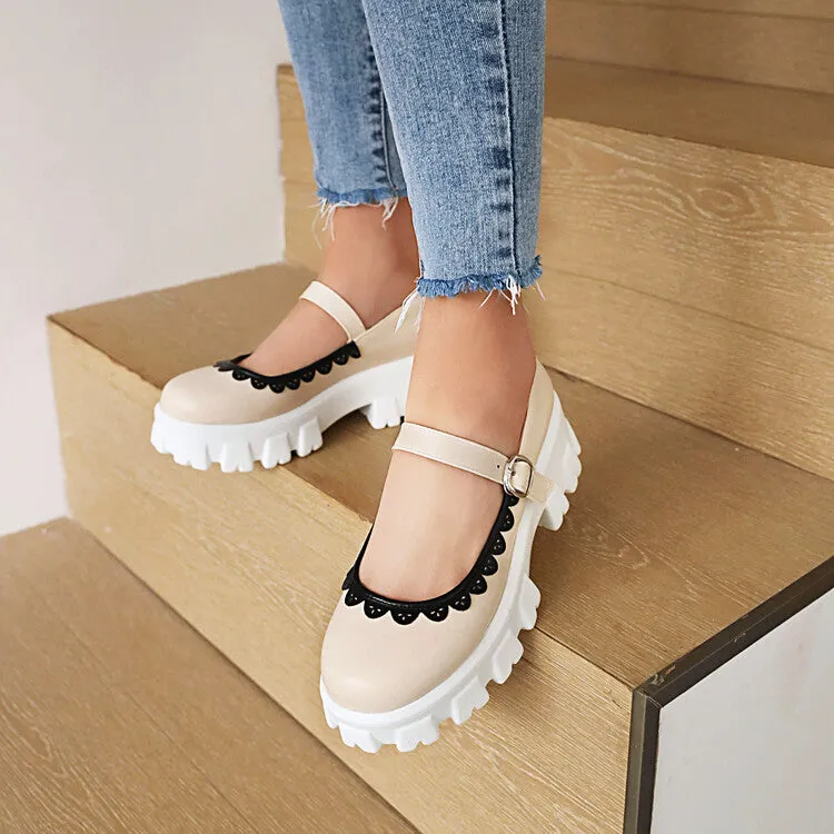 Women's High Heel Pu Leather Mary Janes Buckle Straps Platform Pumps