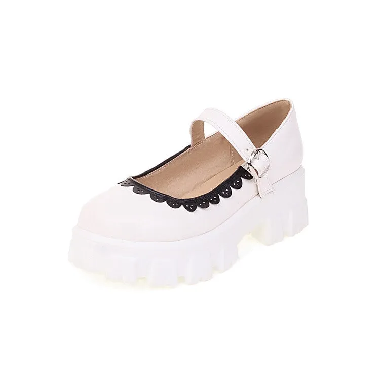 Women's High Heel Pu Leather Mary Janes Buckle Straps Platform Pumps