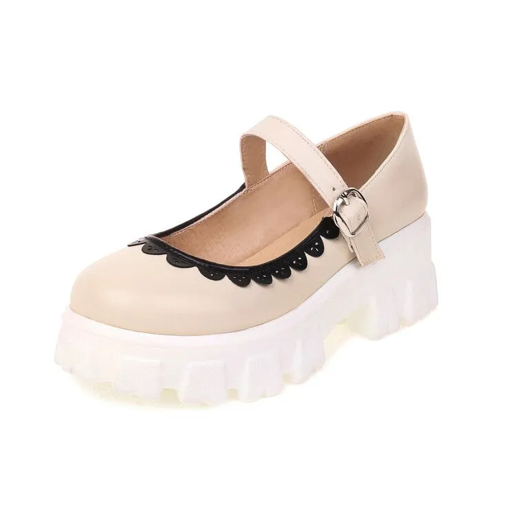 Women's High Heel Pu Leather Mary Janes Buckle Straps Platform Pumps