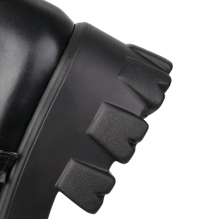 Women's High Heel Pu Leather Mary Janes Buckle Straps Platform Pumps
