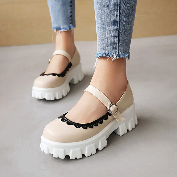 Women's High Heel Pu Leather Mary Janes Buckle Straps Platform Pumps