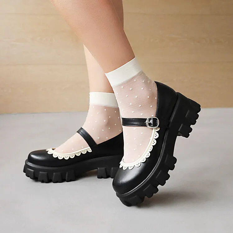 Women's High Heel Pu Leather Mary Janes Buckle Straps Platform Pumps