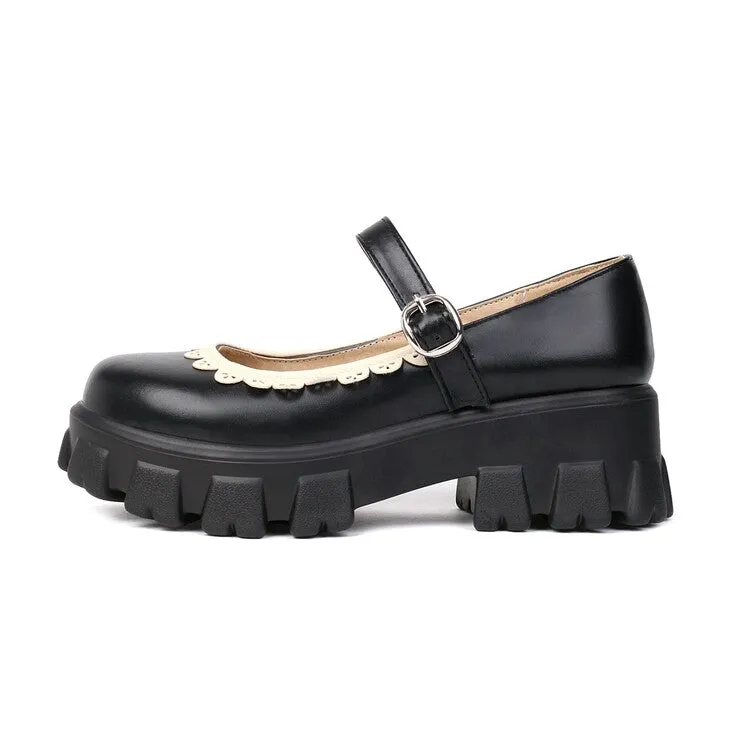 Women's High Heel Pu Leather Mary Janes Buckle Straps Platform Pumps