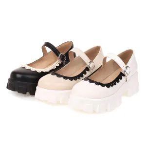 Women's High Heel Pu Leather Mary Janes Buckle Straps Platform Pumps