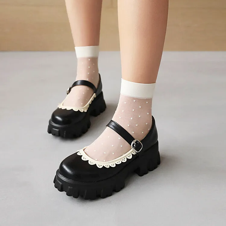 Women's High Heel Pu Leather Mary Janes Buckle Straps Platform Pumps