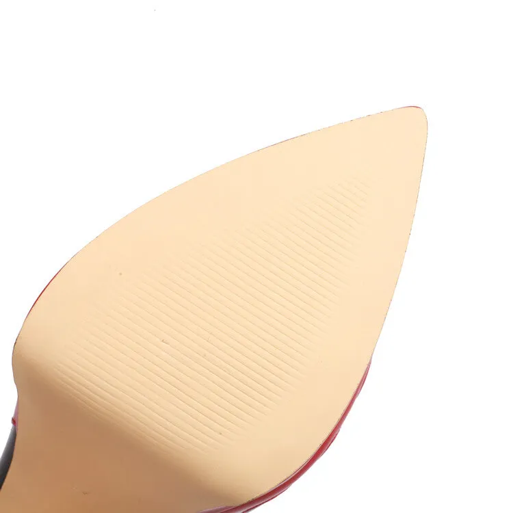 Women's Pointed Toe Bicolor Shallow Spool Heel Platform Pumps