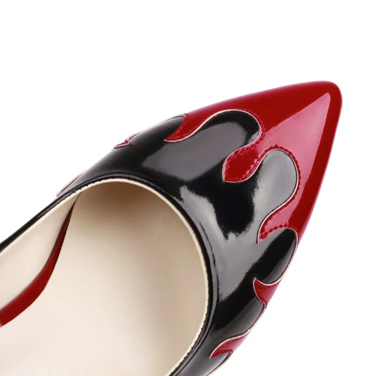 Women's Pointed Toe Bicolor Shallow Spool Heel Platform Pumps