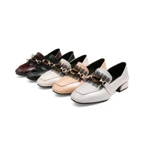 Women's Pumps Pu Leather Square Toe Metal Buckles Lace Puppy Heel Shoes