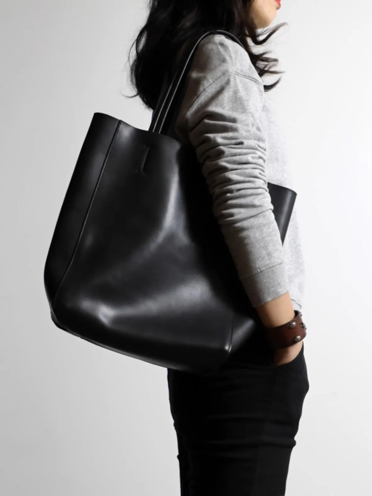 Womens Small Leather Tote Bag With Zipper Women Leather Handbag