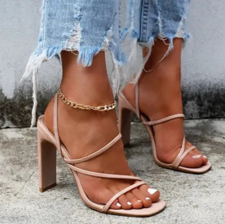 Yeknu Women Sandals Pumps Summer Fashion Open Toe High Heels Shoes Females Narrow Band Thick Heels 8/10cm Party Ladies Shoes