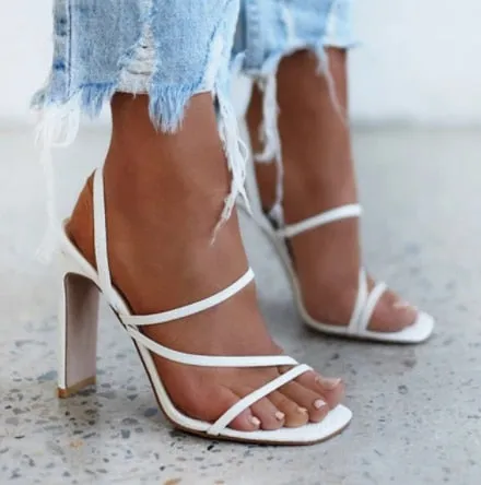 Yeknu Women Sandals Pumps Summer Fashion Open Toe High Heels Shoes Females Narrow Band Thick Heels 8/10cm Party Ladies Shoes