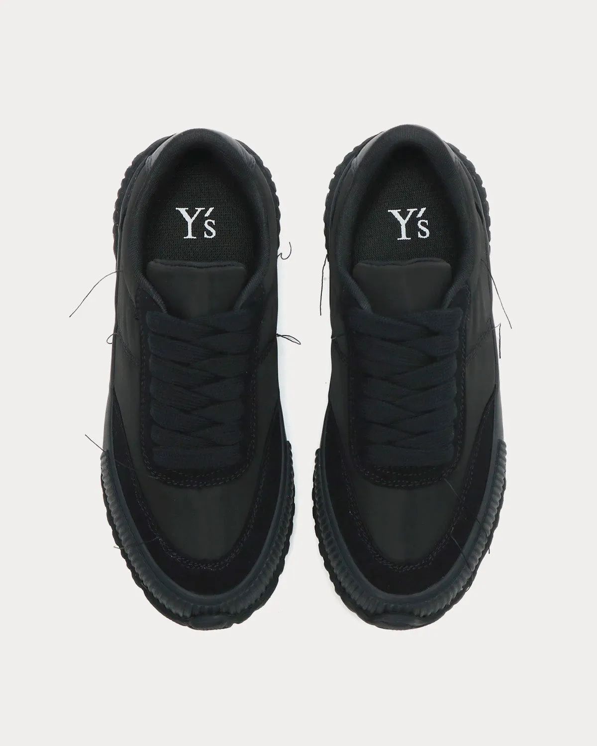 Y's Ox Rough Stitch Black Low Top Sneakers
